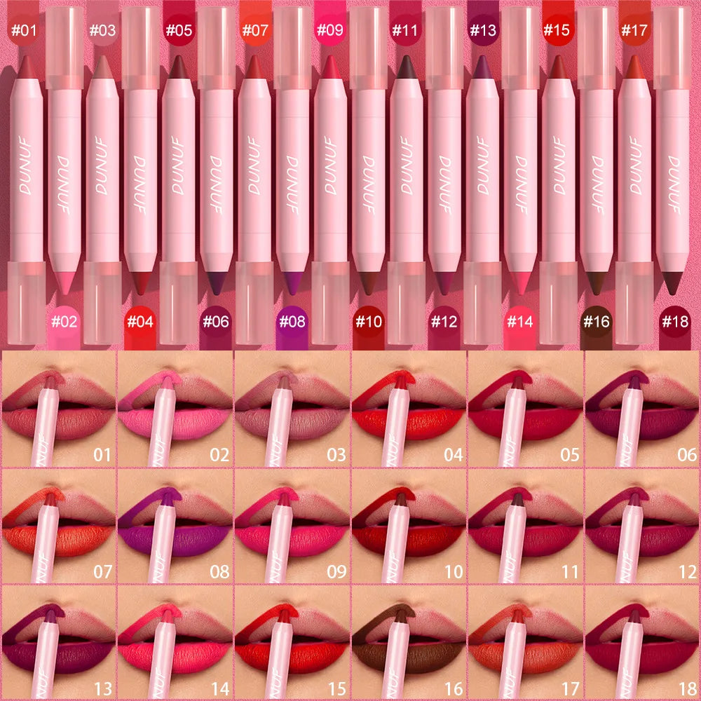 18-Colors Lipstick Pencil Waterproof Sexy Red Matte Contour Tint Lipstick Lasting Non-stick Cup Lipliner Pen Lip Makeup Cosmetic