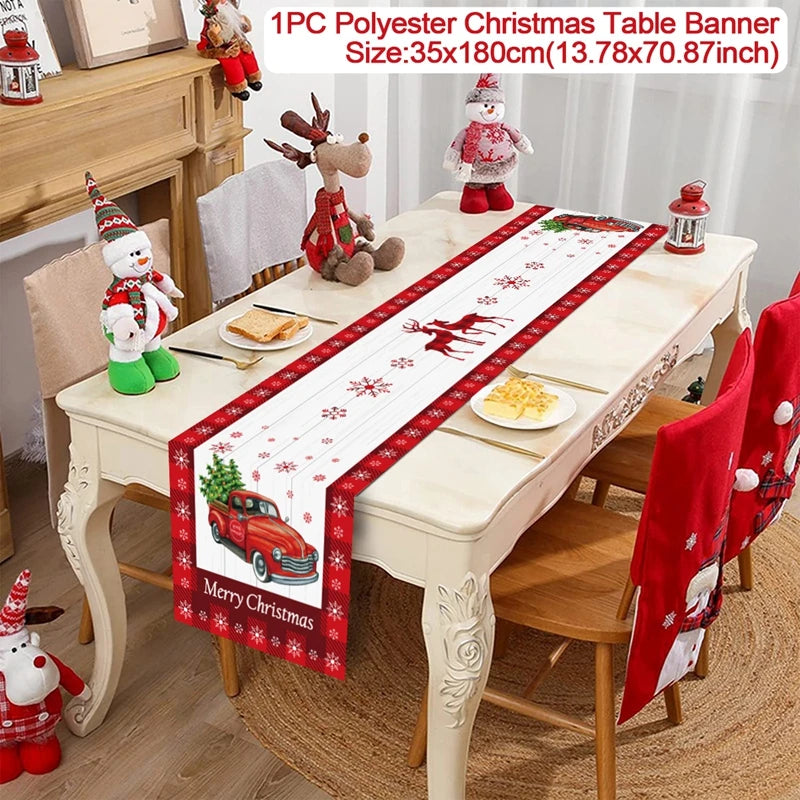 Christmas Table Runner Cloth Merry Christmas Table Decor for Home 2024 Tablecloth Xmas Ornament Navidad Natal New Year Gift 2025