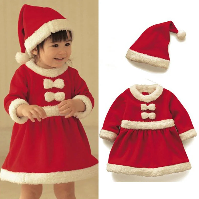 Christmas Baby Santa Claus Costume Baby Boys Girls 3/4 Sleeve Clothes Toddler Kids Dress Children Clothing for 1-8 years