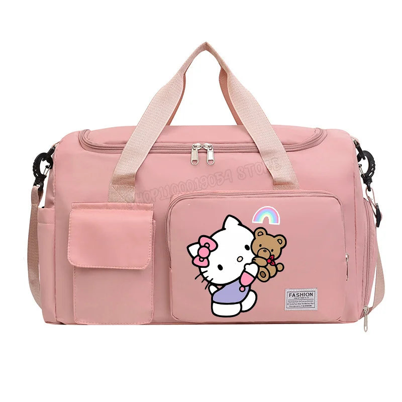 Hello Kitty Women Man Carry on Travel Bag Large Capacity Gym Weekend Duffle Bags Shoe Compartment Sport Fitness HandBag Gift