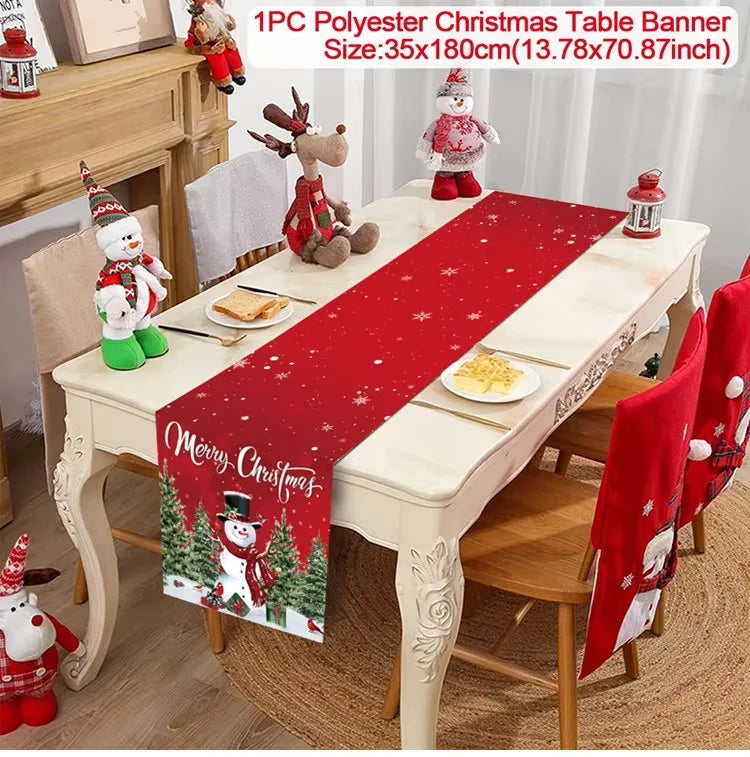 Christmas Table Runner Cloth Merry Christmas Table Decor for Home 2024 Tablecloth Xmas Ornament Navidad Natal New Year Gift 2025