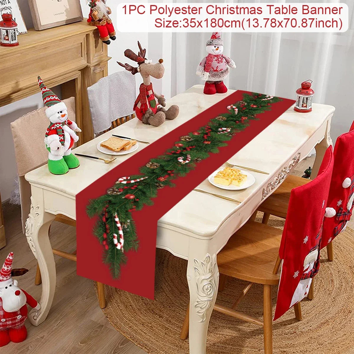 Christmas Table Runner Cloth Merry Christmas Table Decor for Home 2024 Tablecloth Xmas Ornament Navidad Natal New Year Gift 2025