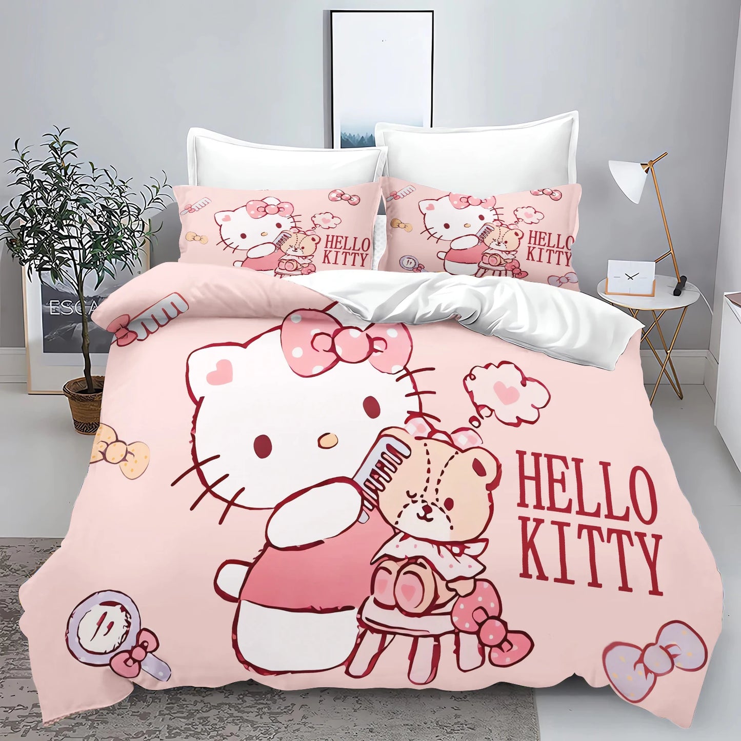 Hello Kitty Quilt Cover Sanrio Bedding for Bedroom Decor, Ultra Soft and Comfortable Bedding Set, Pink Gift, New Design