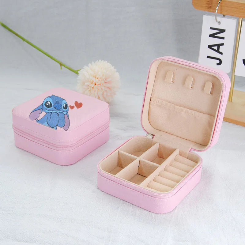 Anime Disney Stitch Dolls Jewelry Box Ring Earrings Necklace Storage Box Girls Kawaii Cartoon Stitch Kids Toys Birthday Gifts