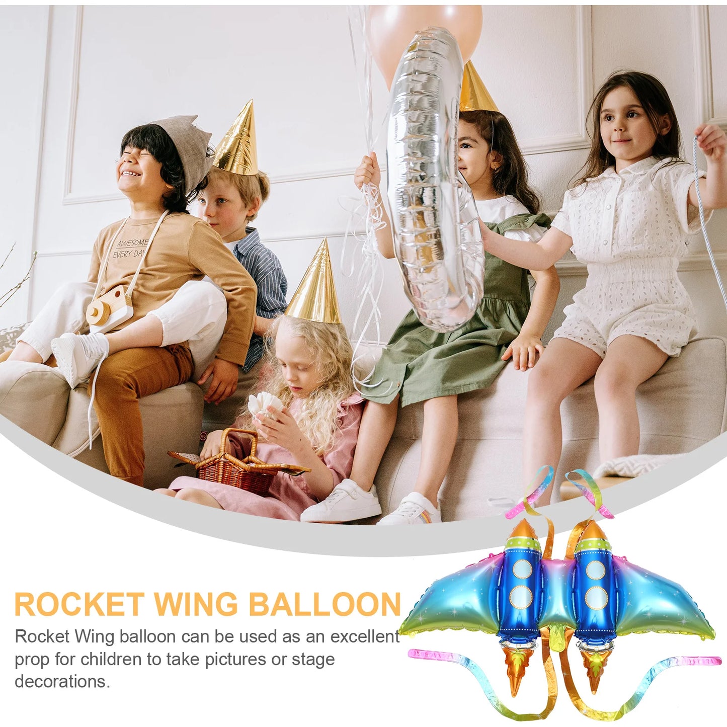 5 Pcs Rocket Wing Foil Balloon for Party Balloons Fairy Dress up Prop Giant Decorate Birthday Supplies Unisex