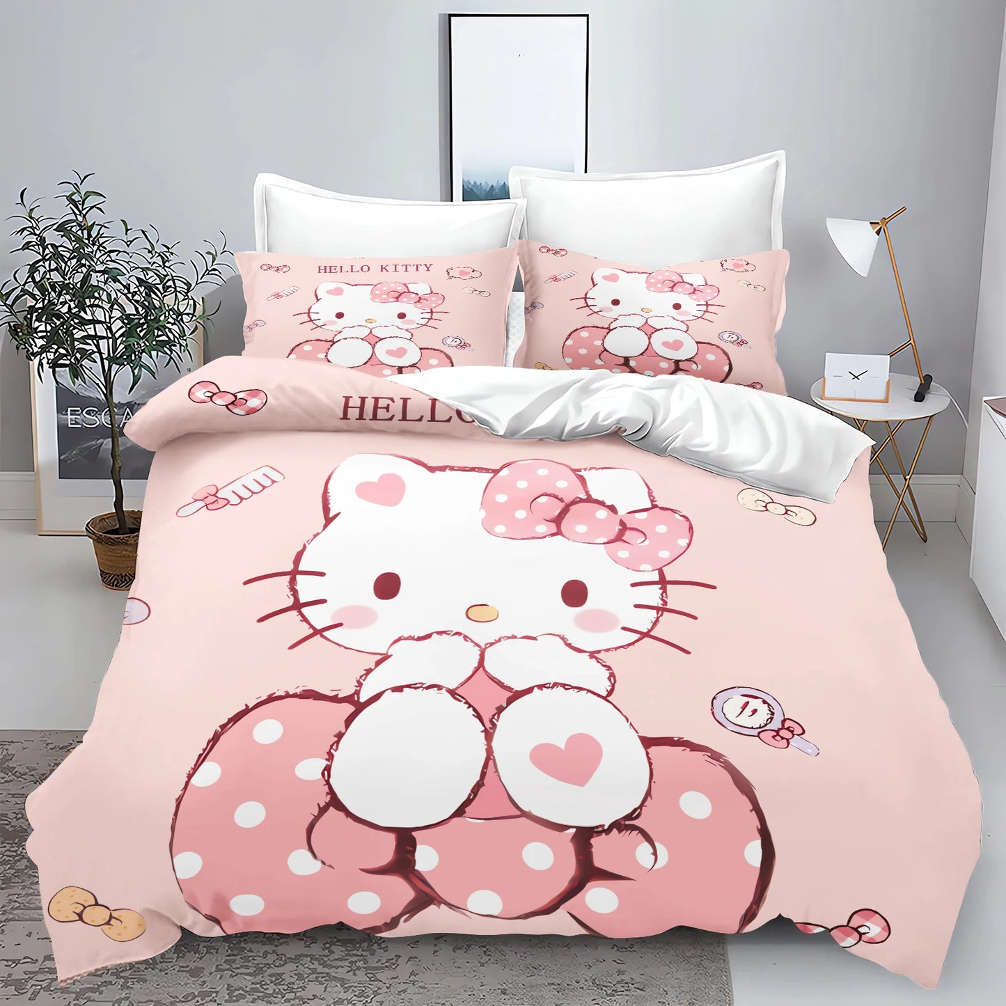 Hello Kitty Quilt Cover Sanrio Bedding for Bedroom Decor, Ultra Soft and Comfortable Bedding Set, Pink Gift, New Design