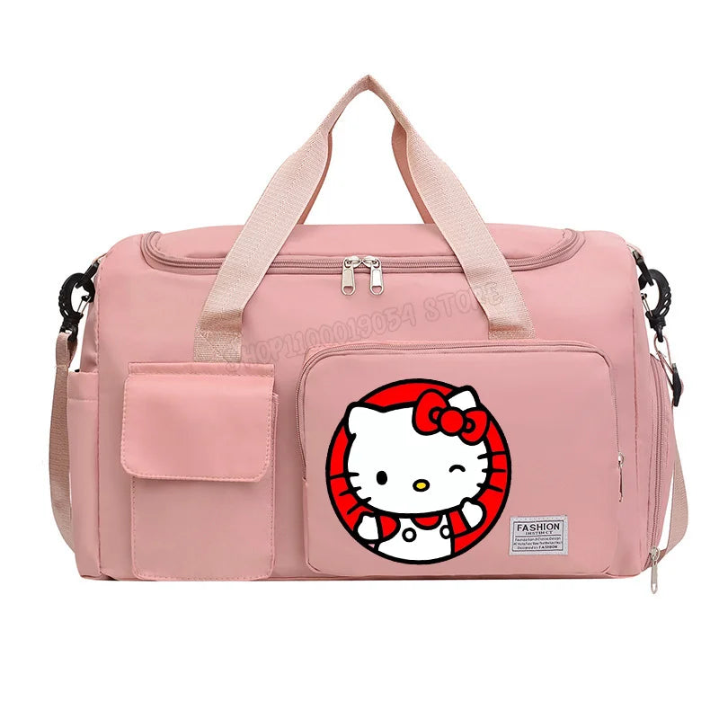 Hello Kitty Women Man Carry on Travel Bag Large Capacity Gym Weekend Duffle Bags Shoe Compartment Sport Fitness HandBag Gift