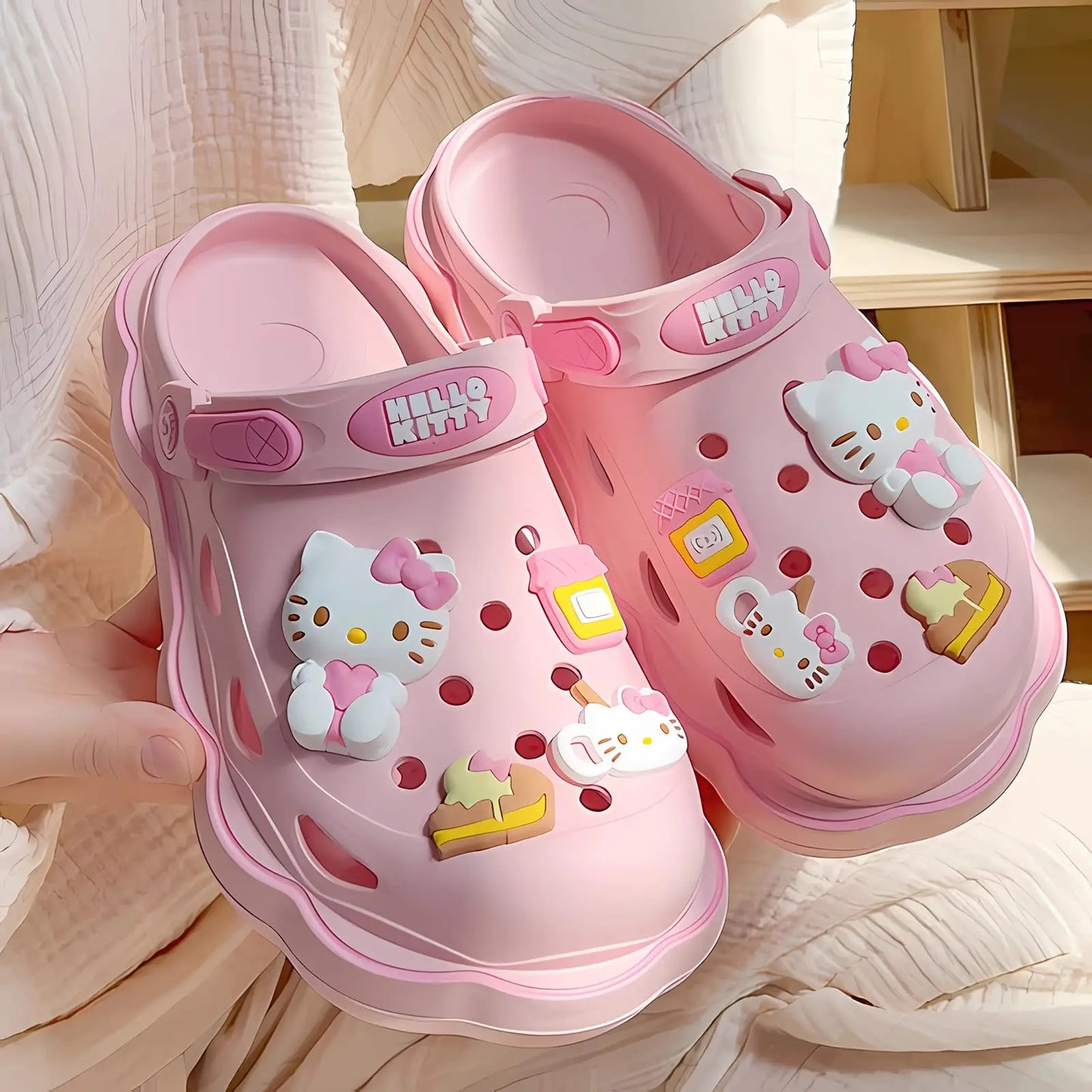 Hello kitty Kawaii Shoes Women's Shower Sandals Non-Slip Casual Slippers Cute Cartoon Thick-Soled Baotou Beach Slippers