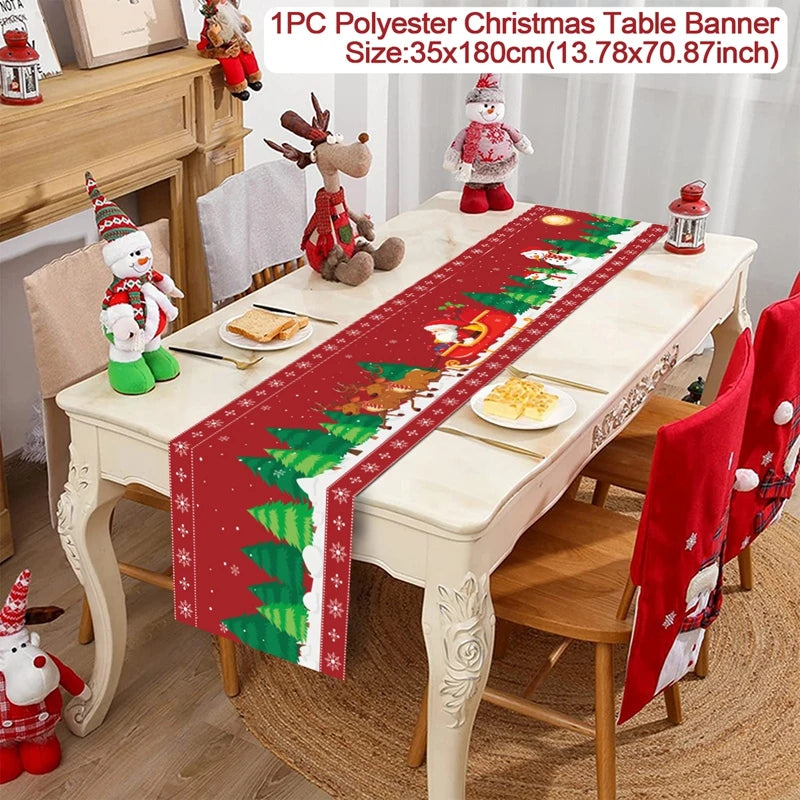 Christmas Table Runner Cloth Merry Christmas Table Decor for Home 2024 Tablecloth Xmas Ornament Navidad Natal New Year Gift 2025