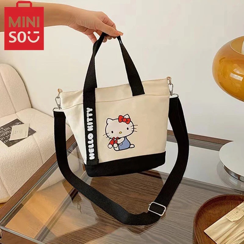 MINISO Hello Kitty New Cartoon Tote Bag Cute Print One Shoulder Crossbody Bag Canvas Bag Water Bucket Bag