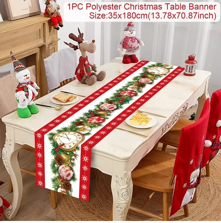 Christmas Table Runner Cloth Merry Christmas Table Decor for Home 2024 Tablecloth Xmas Ornament Navidad Natal New Year Gift 2025