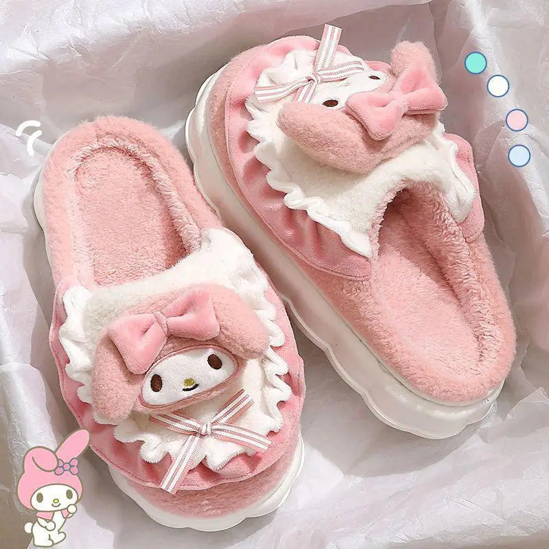 Sanrio Hello Kitty Kuromi Cinnamoroll Cotton Slippers Cartoon Cute Winter Indoor Home Slippers Thick Sole Keep Warm Cotton Shoes