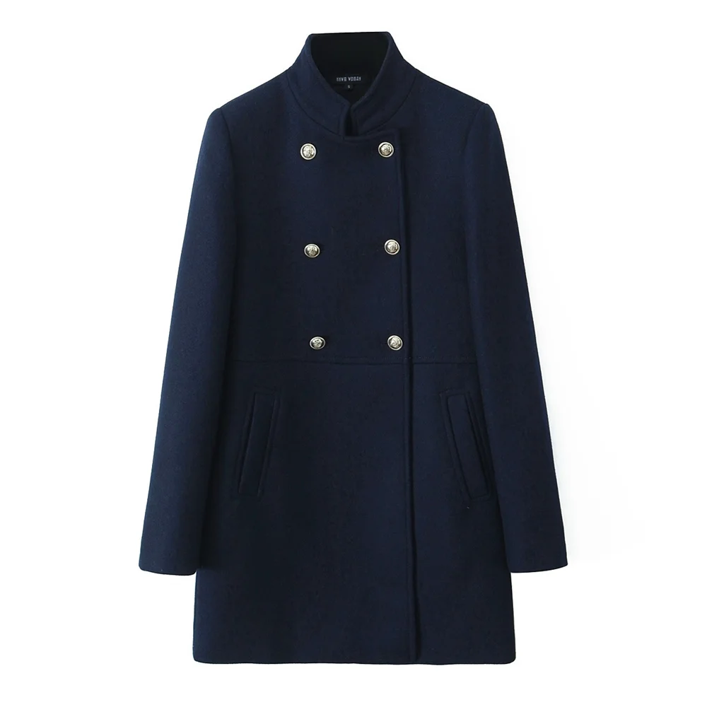 PB&ZA 2024 Autumn/Winter New Product Fashionable and Versatile Commuter Gold Button Double breasted Coat Coat