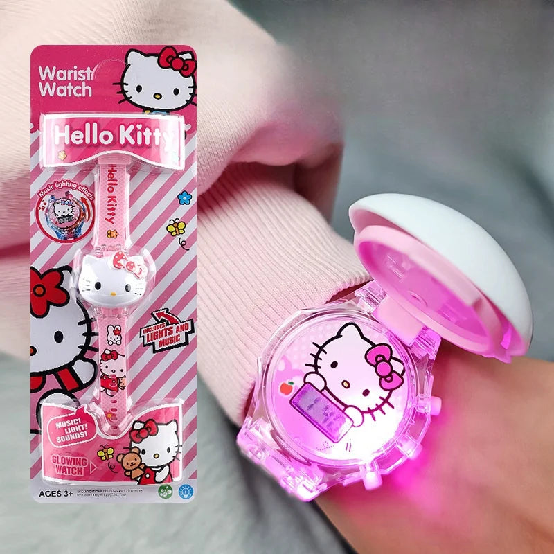 Kawaii Sanrio Kuromi Watch Cinnamoroll Hello Kitty Music Silicone Strap Children Wrist Watch My Melody Watch Kids Birthday Gifts