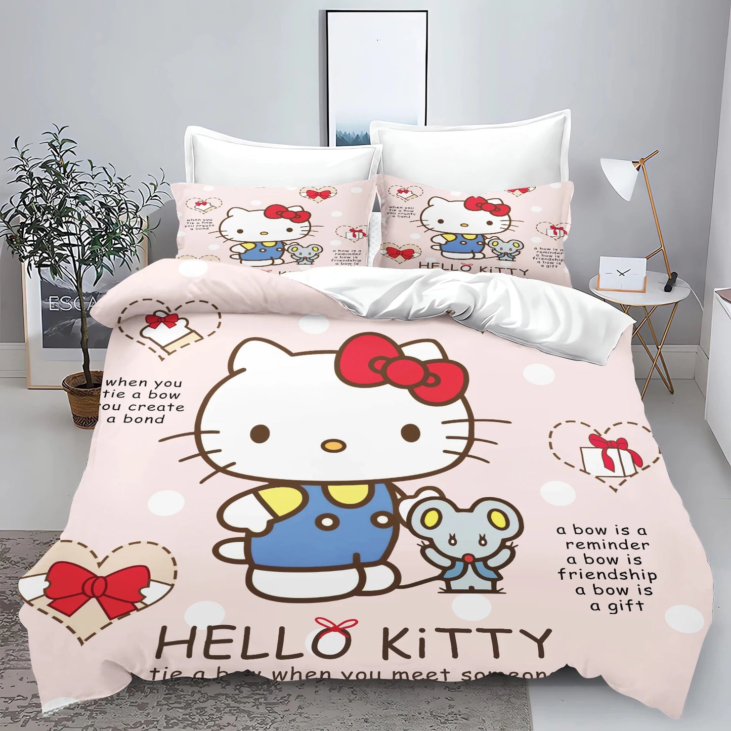 Hello Kitty Quilt Cover Sanrio Bedding for Bedroom Decor, Ultra Soft and Comfortable Bedding Set, Pink Gift, New Design