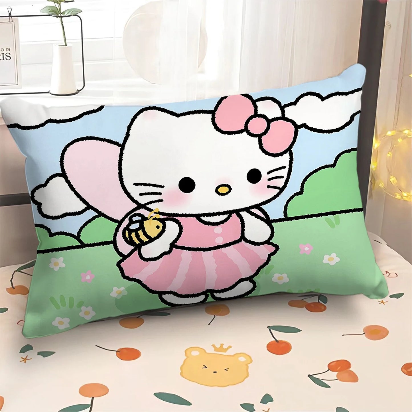 Cartoon cute Hello Kitty pillowcase girly children's room pillowcase living room sofa cushion cover home bedroom decoration