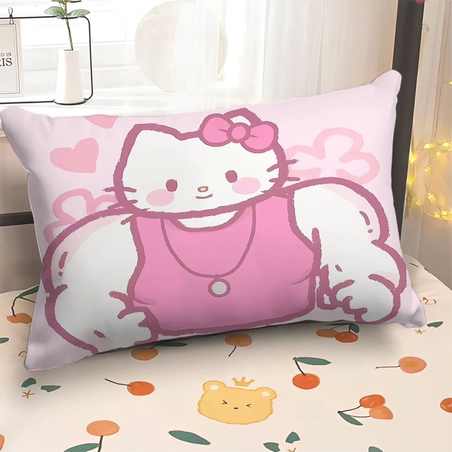 Cartoon cute Hello Kitty pillowcase girly children's room pillowcase living room sofa cushion cover home bedroom decoration