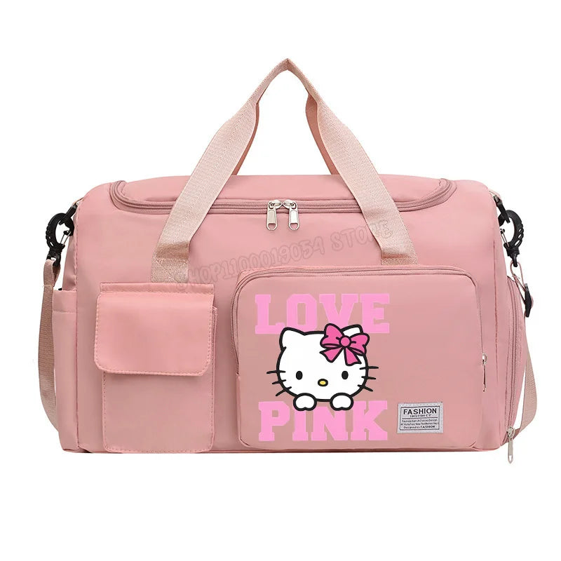 Hello Kitty Women Man Carry on Travel Bag Large Capacity Gym Weekend Duffle Bags Shoe Compartment Sport Fitness HandBag Gift