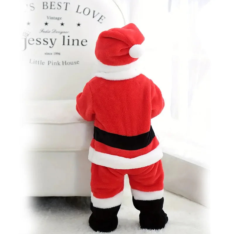 Newborn Baby Santa Claus Costume Christmas Outfit Autumn Winter Tops +Pants +Hat and Shoes 4PCS New Year Boys Girls Clothes Set