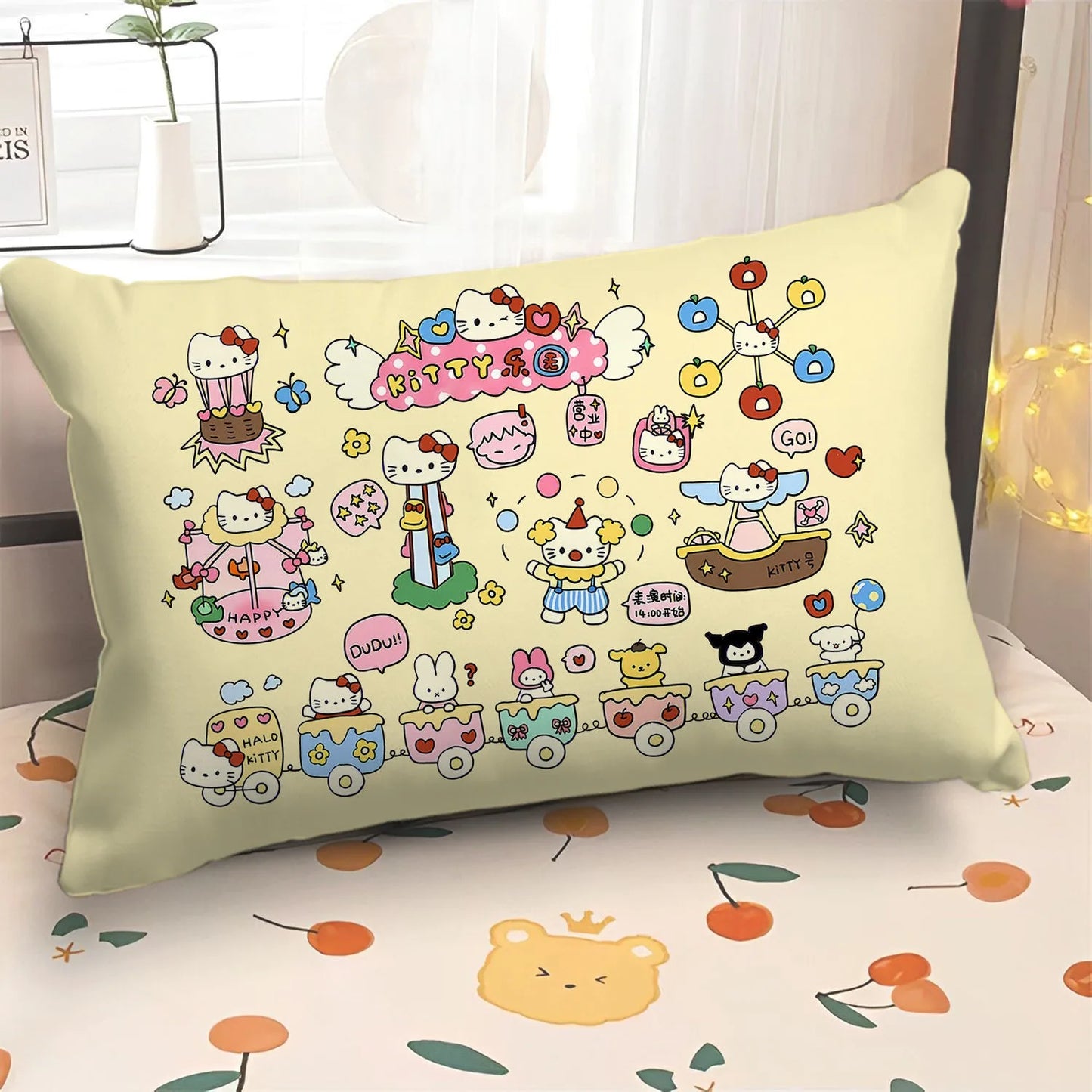 Cartoon cute Hello Kitty pillowcase girly children's room pillowcase living room sofa cushion cover home bedroom decoration