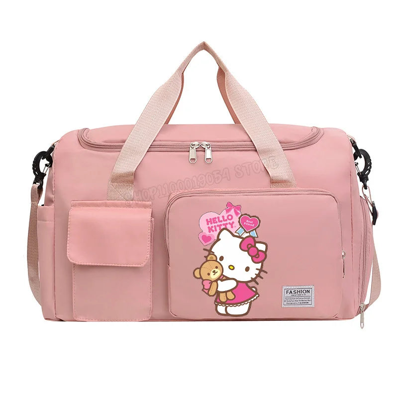 Hello Kitty Women Man Carry on Travel Bag Large Capacity Gym Weekend Duffle Bags Shoe Compartment Sport Fitness HandBag Gift