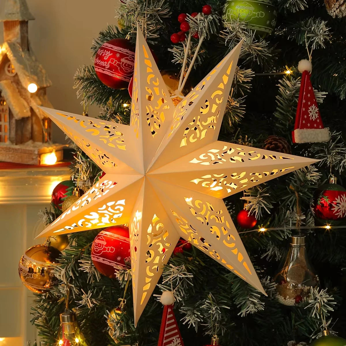 Hollow Star Hanging Pendants Christmas Decoration 2024 for Home Navidad Natal Noel Gifts Christmas Ornaments New Year 2025