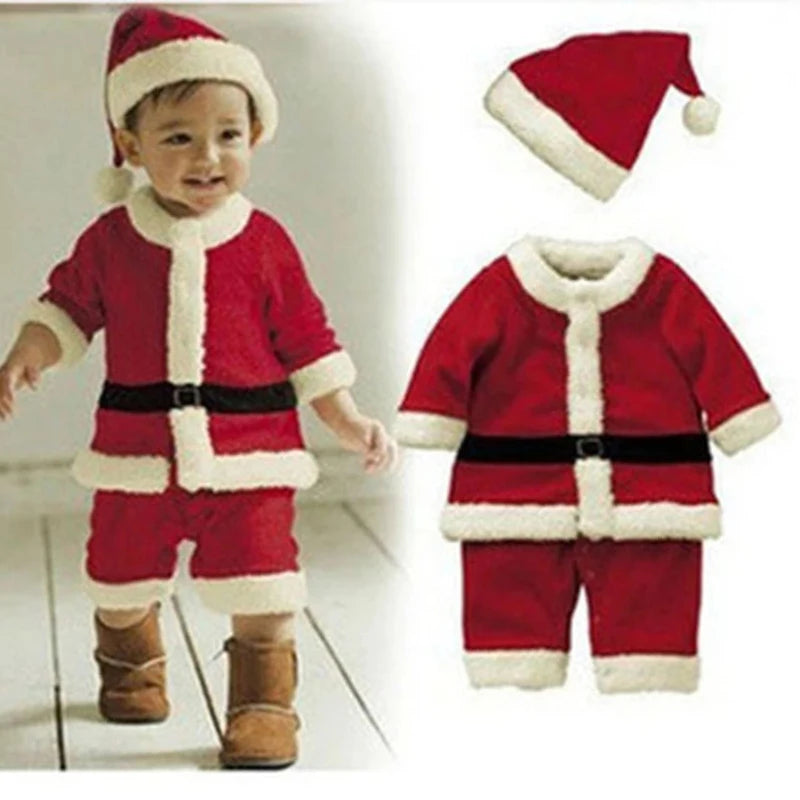 Christmas Baby Santa Claus Costume Baby Boys Girls 3/4 Sleeve Clothes Toddler Kids Dress Children Clothing for 1-8 years