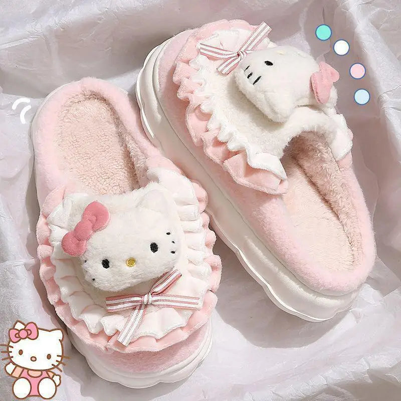 Sanrio Hello Kitty Kuromi Cinnamoroll Cotton Slippers Cartoon Cute Winter Indoor Home Slippers Thick Sole Keep Warm Cotton Shoes