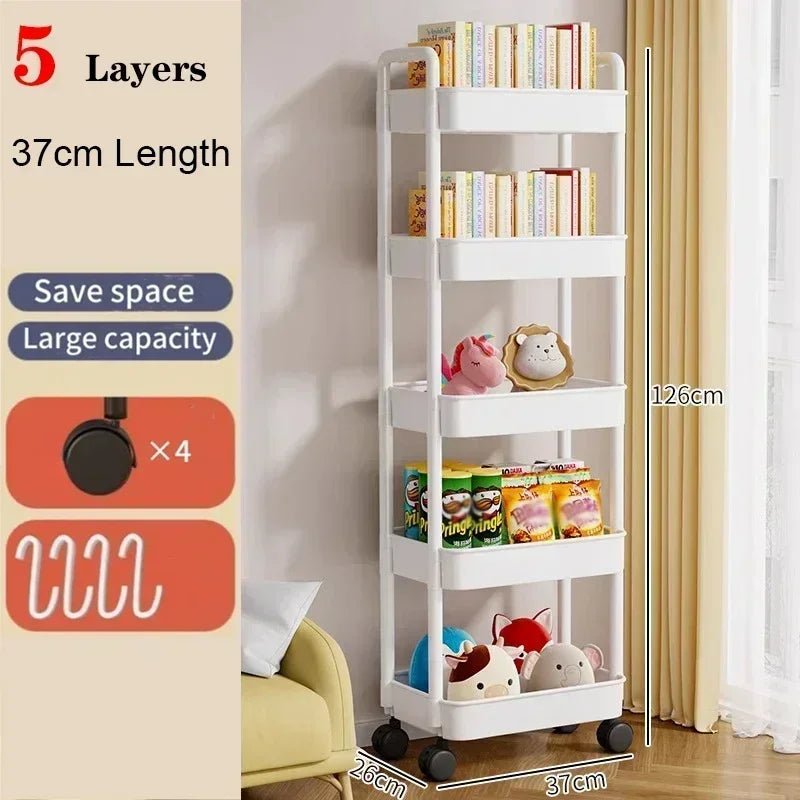 Bookshelf Storage Trolley Mobile Kitchen Organizer Cart With Wheels Multi-Layer Bathroom Shelves Household Snacks Storage Rack