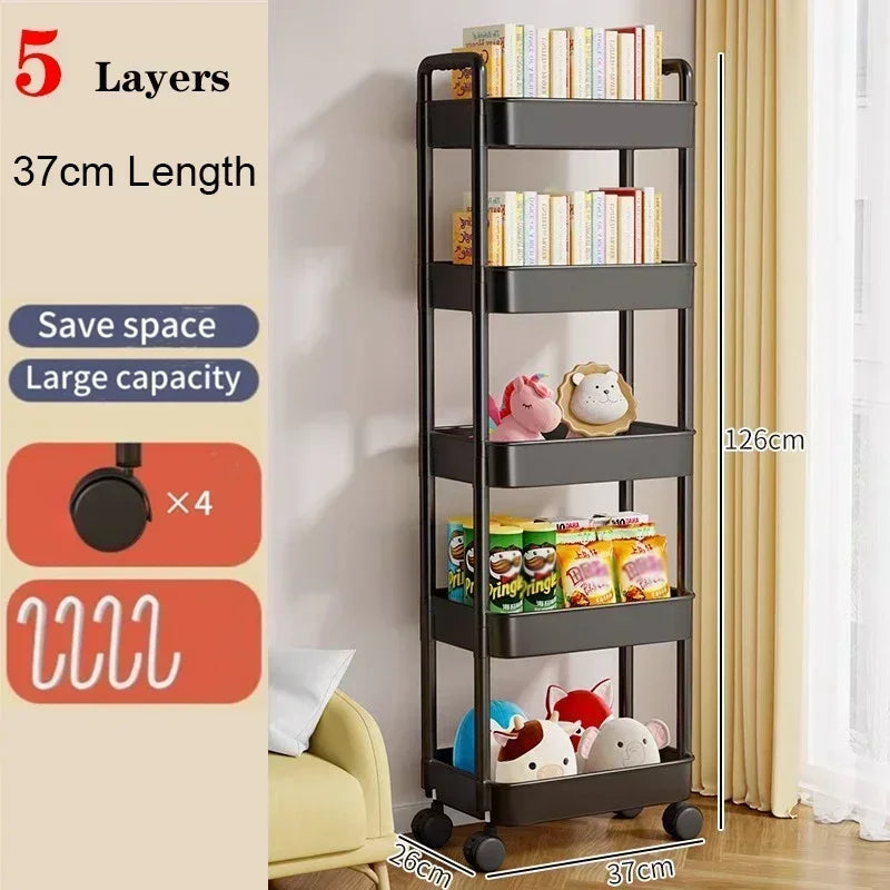 Bookshelf Storage Trolley Mobile Kitchen Organizer Cart With Wheels Multi-Layer Bathroom Shelves Household Snacks Storage Rack